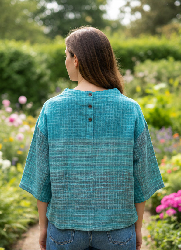Cotton Short Top with Pockets Aqua