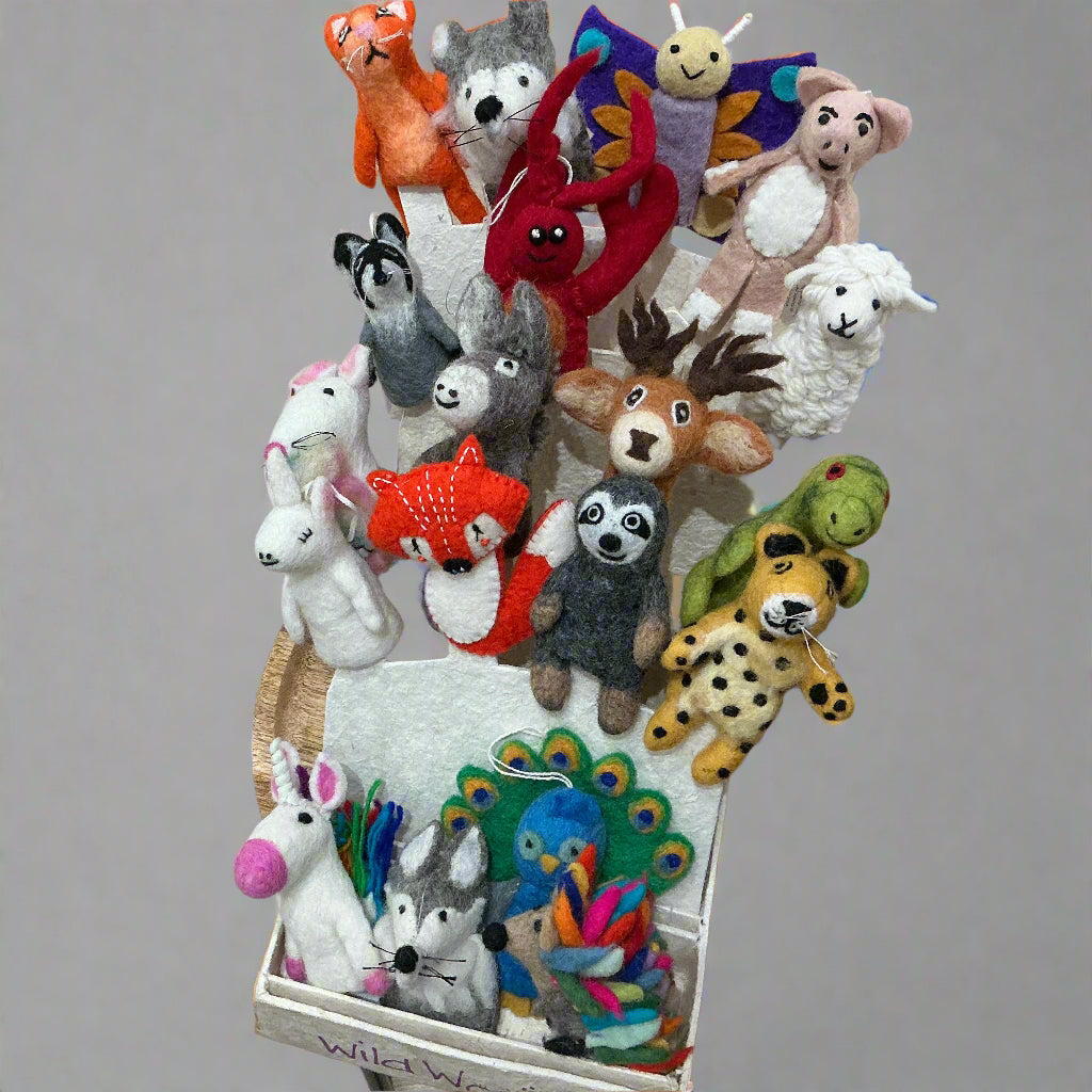 Kids, finger, puppets, kids, toys, toys, for kids in the junction, shop, local, quality gifts, made in Nepal, wool toys, plush toys for kids.