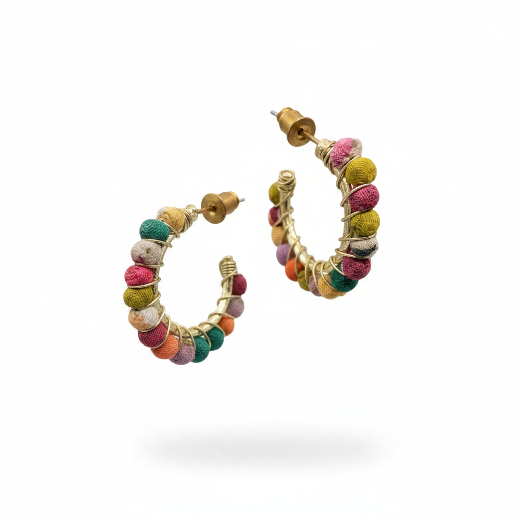Kantha multi coloured hoop earring