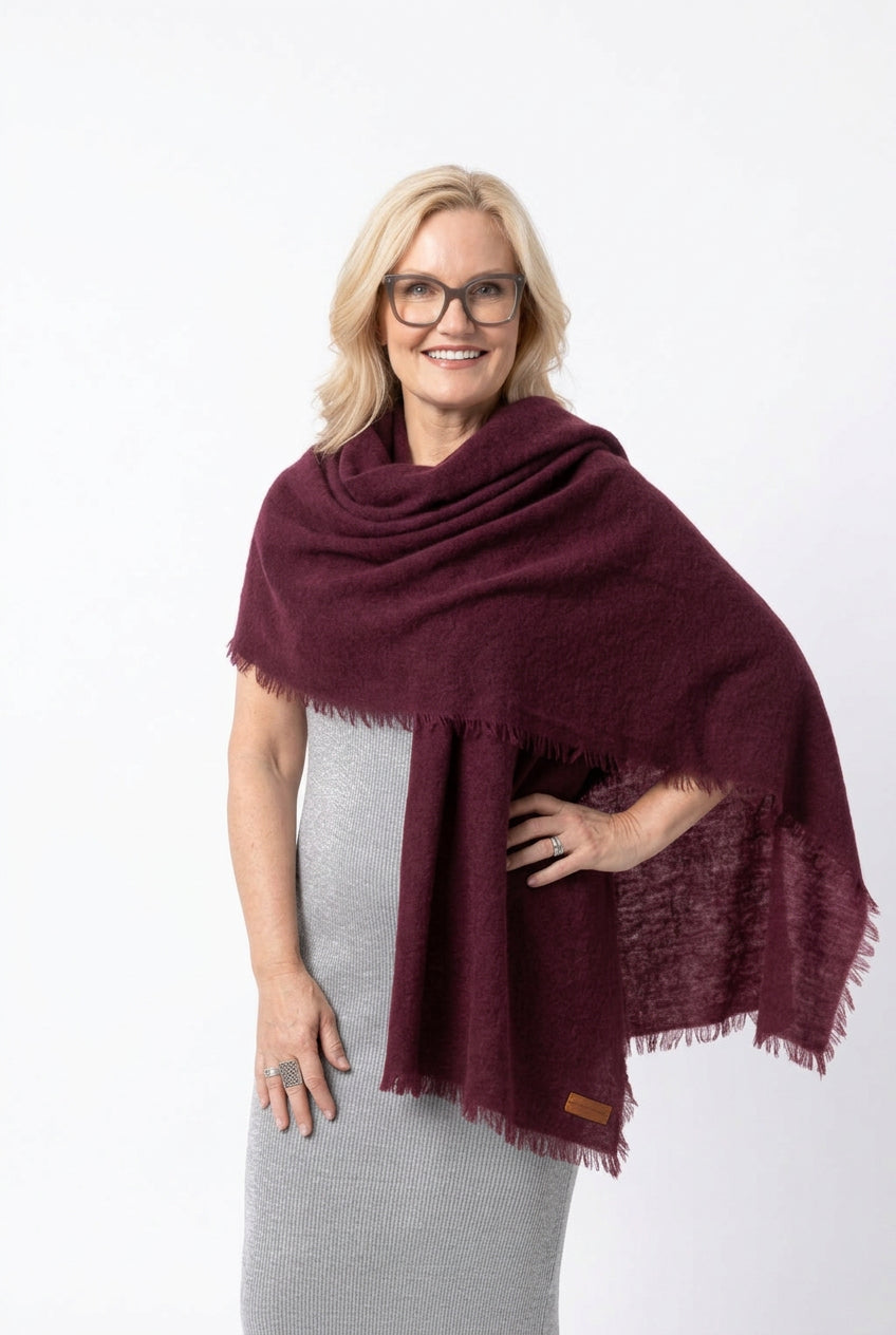 100% Cashmere Felted Shawl - Deep Plum