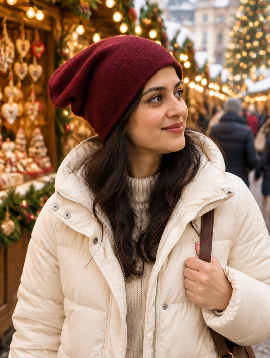 100% Pure Cashmere Hat Burgundy