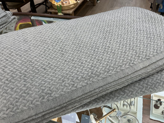 New! Light Grey and Cream Zig Zag Wool-Cashmere Blanket