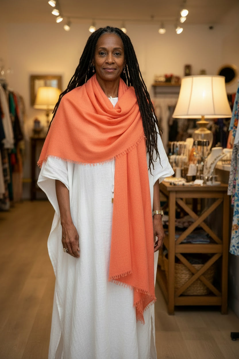 Boutique Hand Woven 100% Pure Cashmere Shawl Apricot