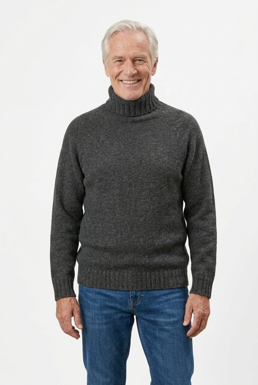 100% Pure Cashmere Thick Grey Turtleneck Sweater Unisex
