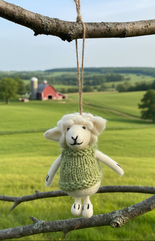 Sheep with Knitted Jumper Ornament