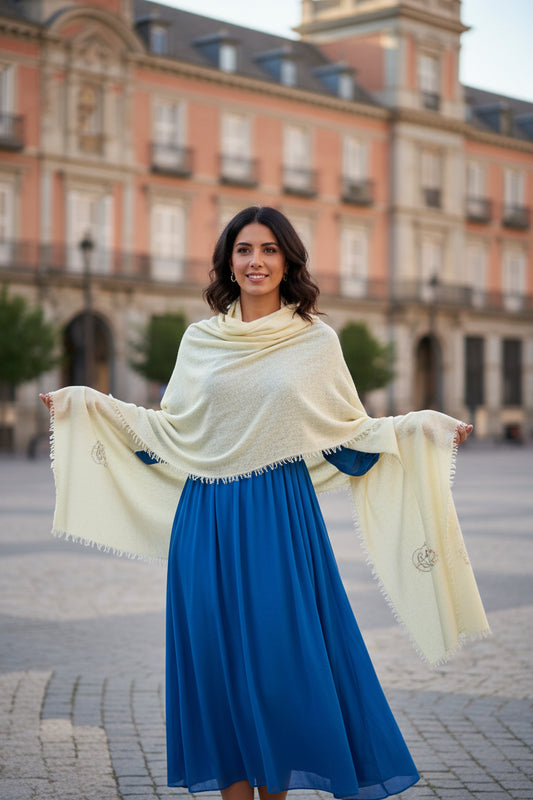 Boutique Hand Woven 100% Pure Cashmere Shawl Pale Yellow