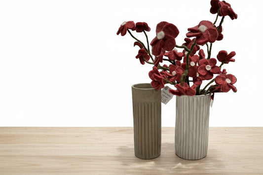 Pottery vase ribbed