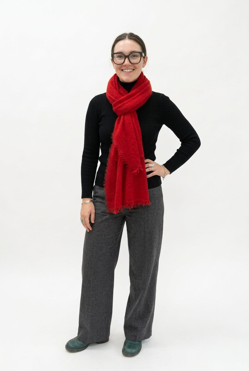 100% Cashmere True Red Felted Shawl