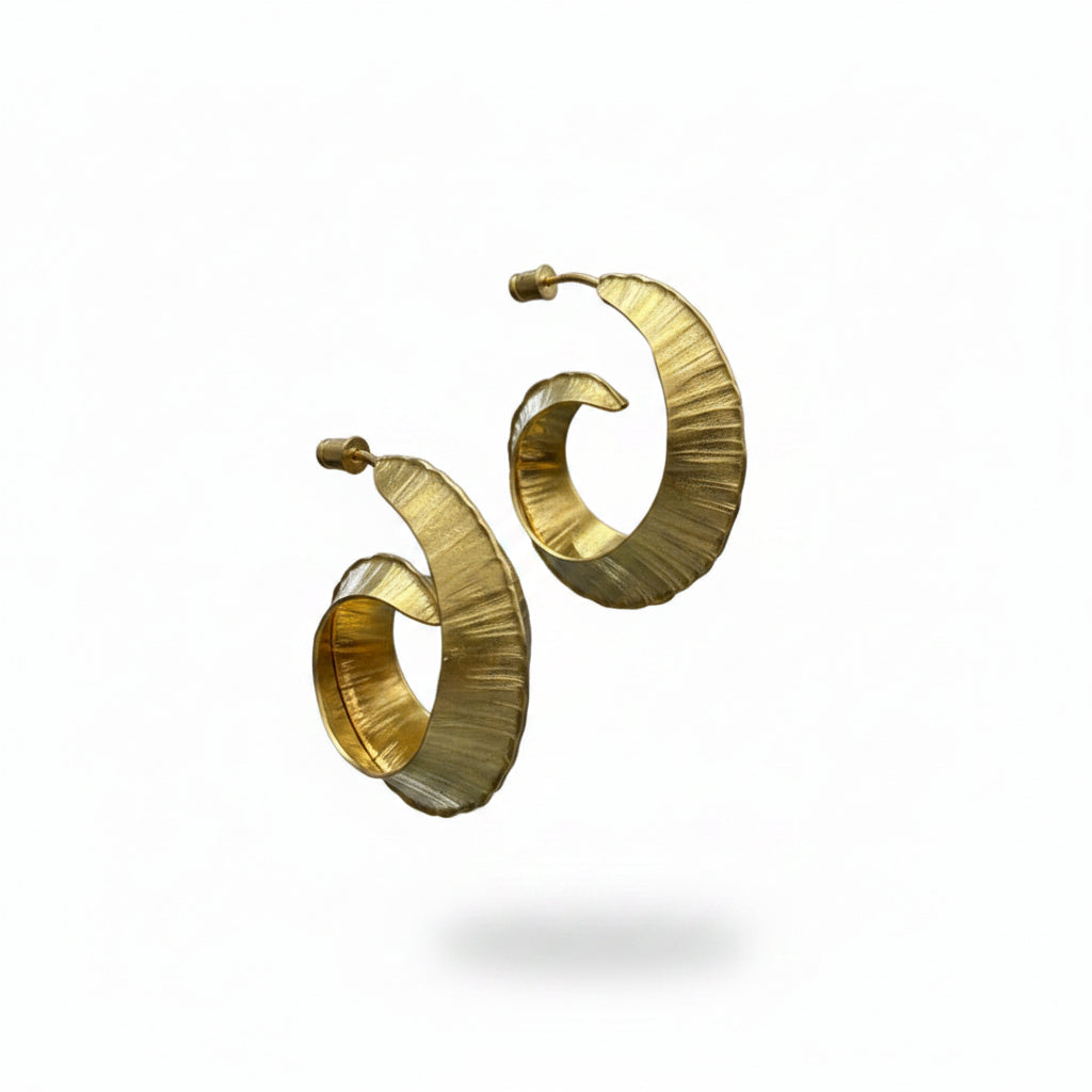 Brass Ripple Hoop Earrings