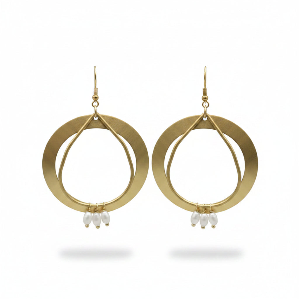 Brass circle teardrop earring with beads