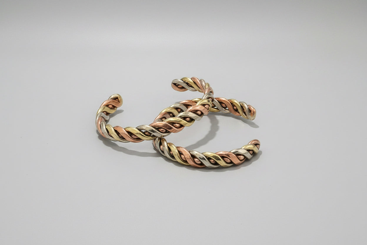 Bracelet copper, stainless steel and brass twisted