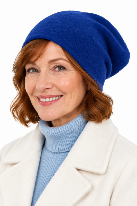 100% Pure Cashmere Hat Bright Cobalt Blue