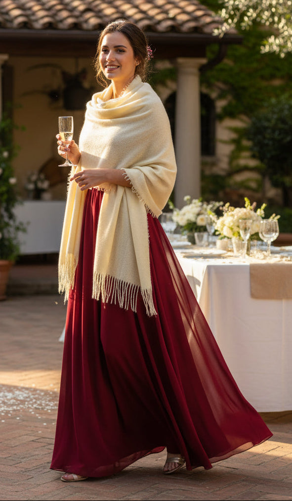 Boutique Hand Woven 100% Pure Cashmere Shawl Pale Yellow