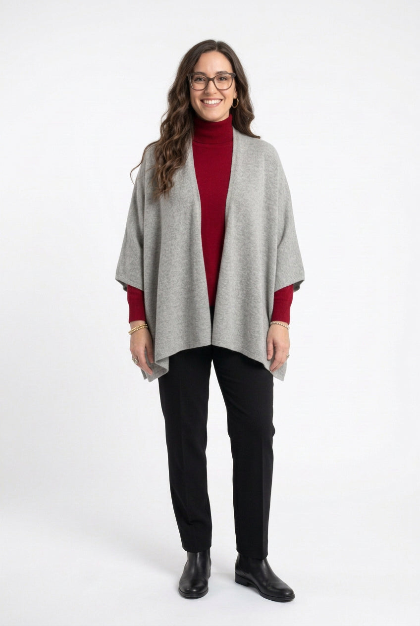 100% Pure Cashmere Light Grey Kimono with Arm Holes