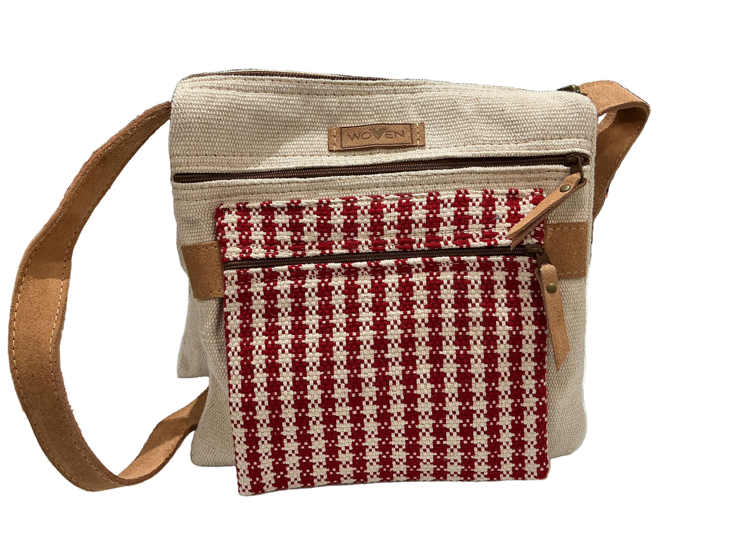 Cotton Woven Small Leather Accent Bag Nepal