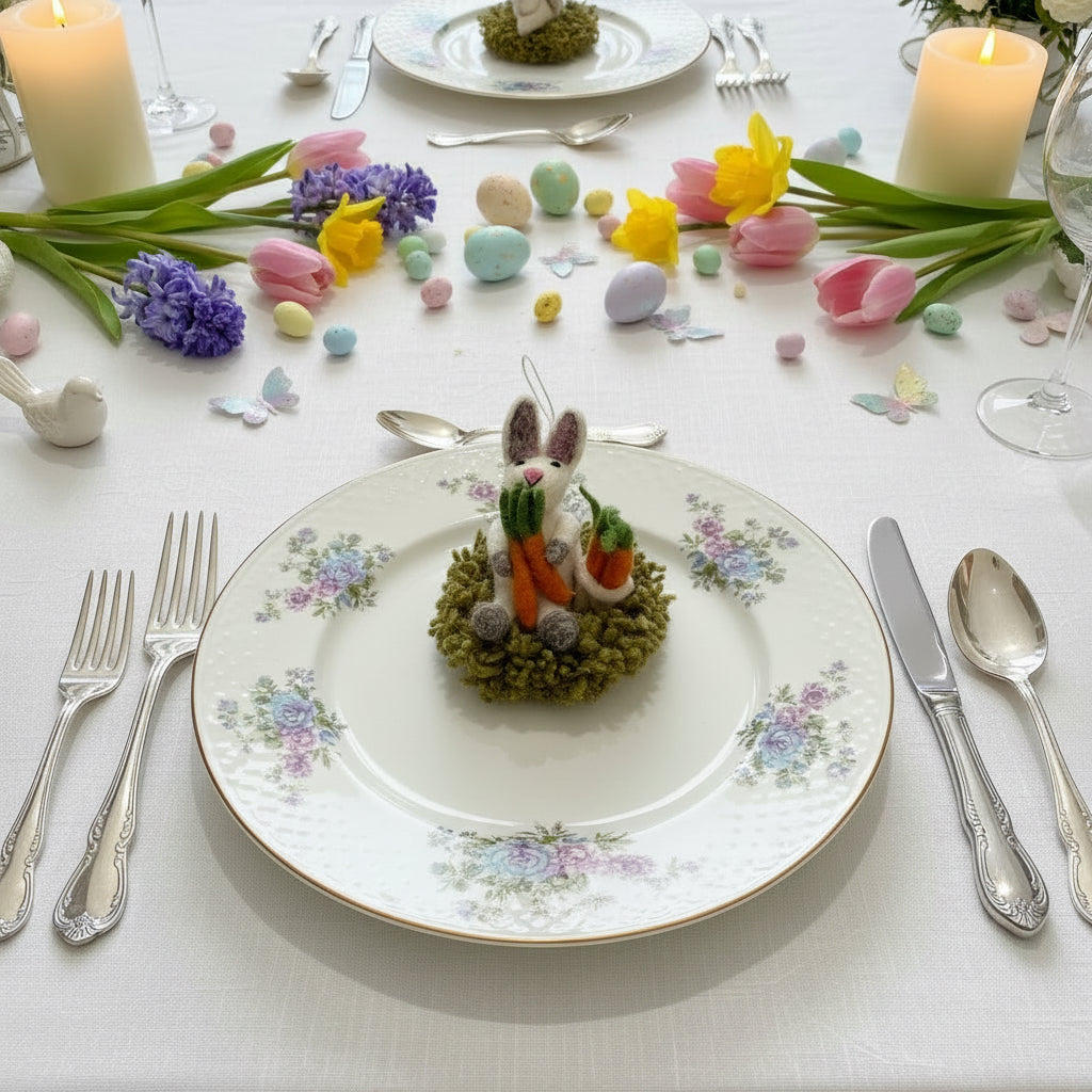 Bunny with Carrot and Grass Ornament