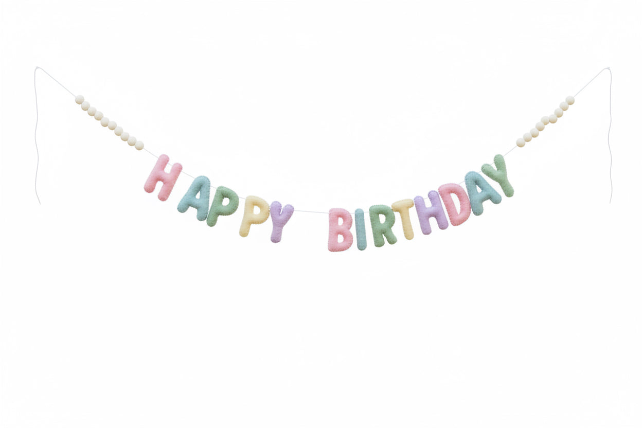 Happy Birthday Garland Pastel Wool