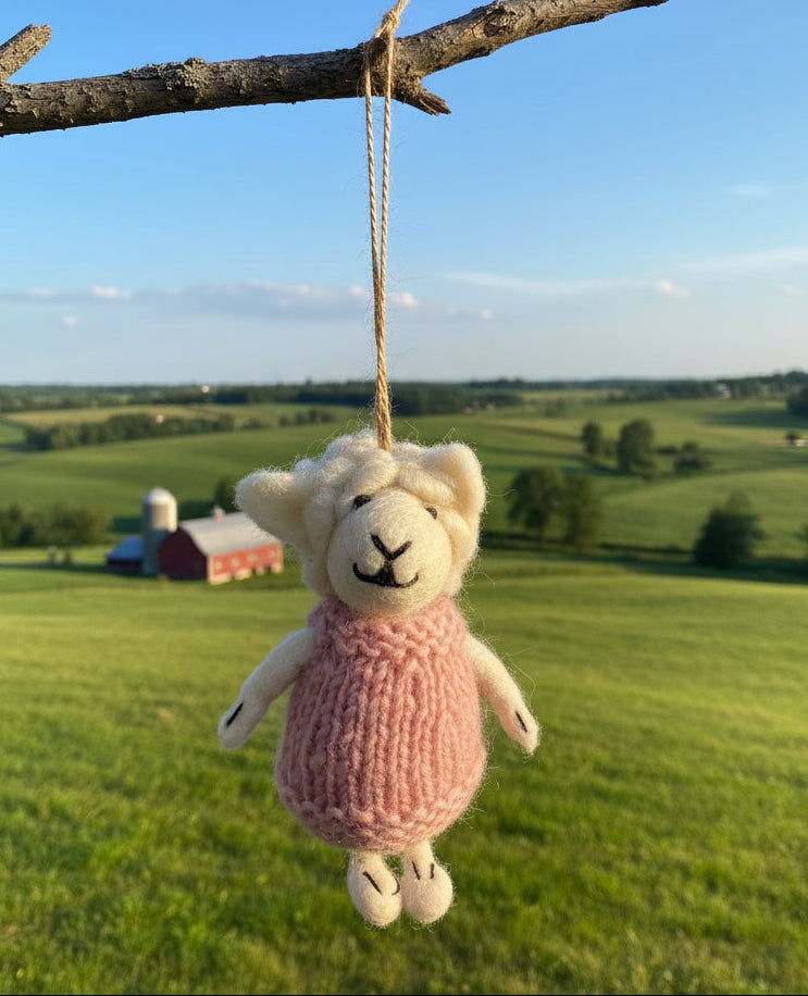 Sheep with Knitted Jumper Ornament