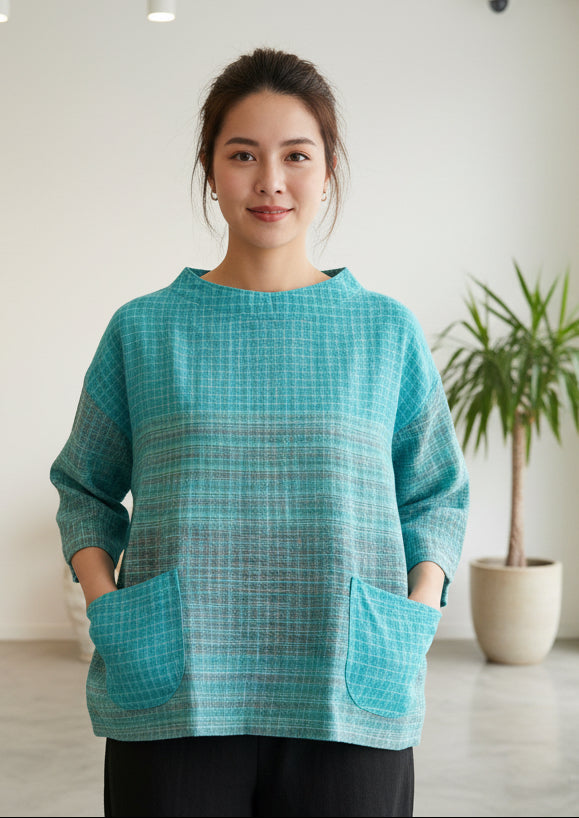 Cotton Short Top with Pockets Aqua