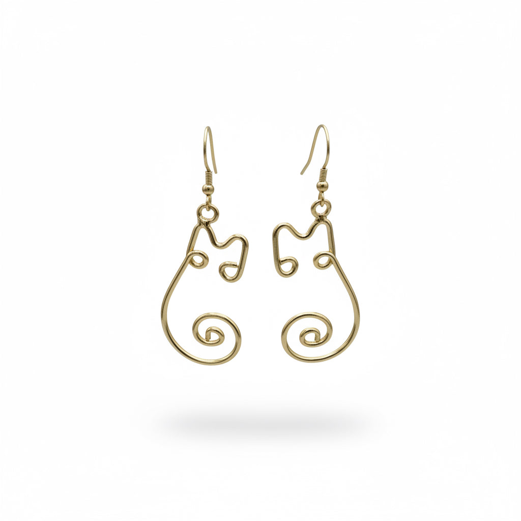 Brass cat earring