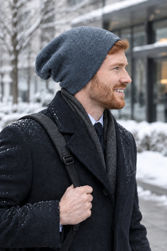 100% Pure Cashmere Hat Blue-Grey