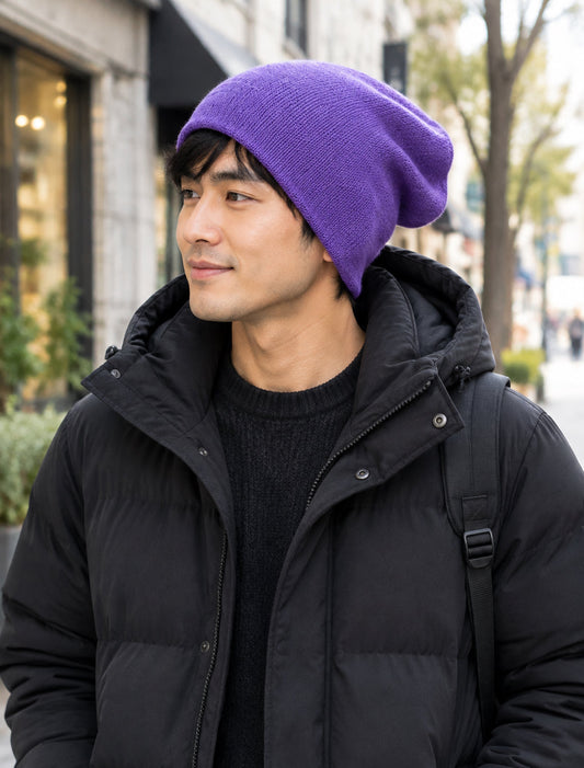 100% Pure Cashmere Hat Dark Purple