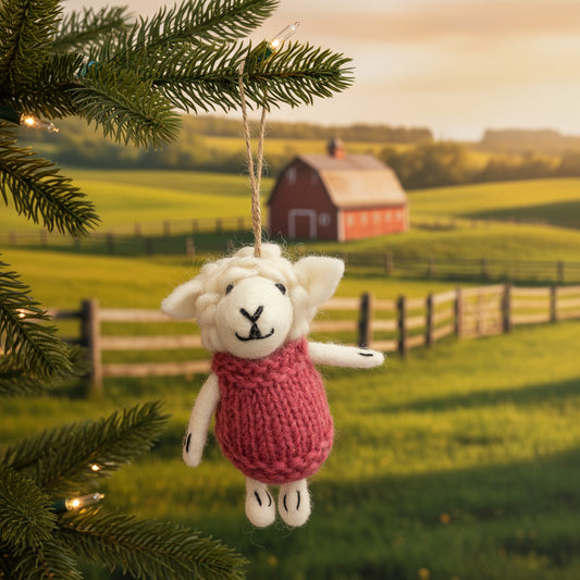 Sheep with Knitted Jumper Ornament