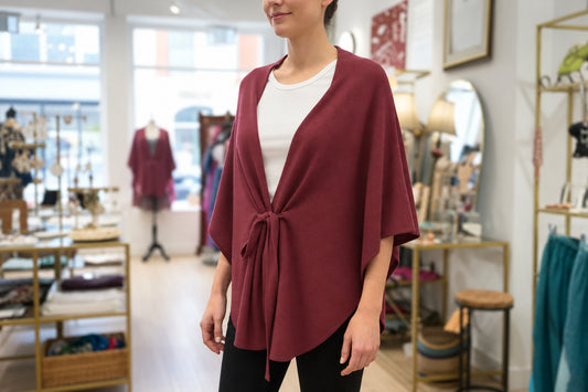 Pure Cashmere Belted Dark Rose Poncho Boutique 2026