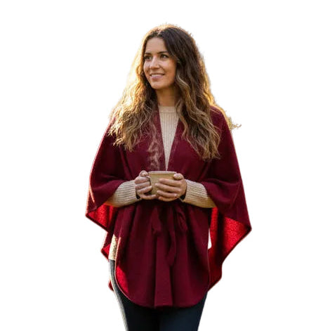 Pure Cashmere Belted RED WINE Poncho Boutique 2026