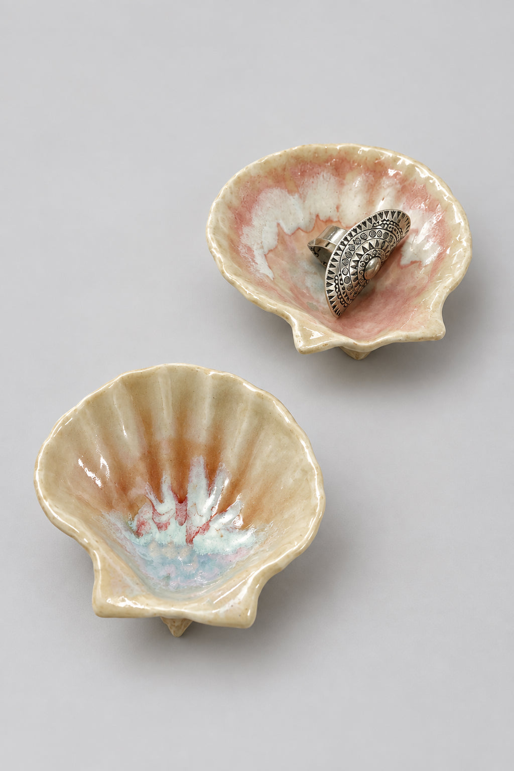 Handmade pottery clam shells