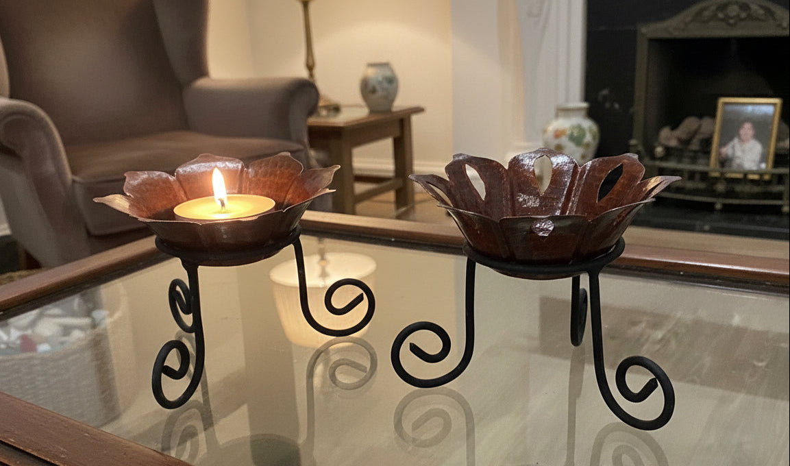 Nepal Copper Lotus Hand Hammered Candle Holder