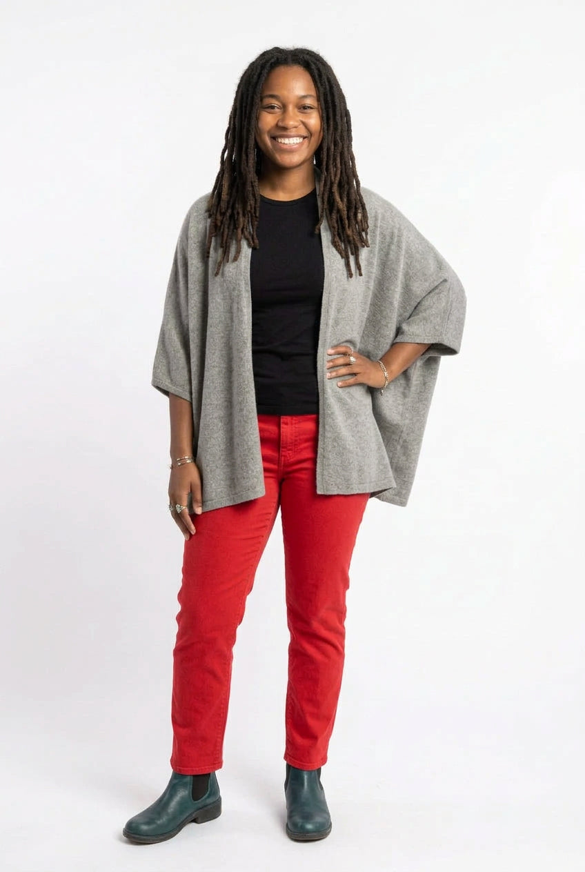 100% Pure Cashmere Taupe Grey Kimono with arm holes