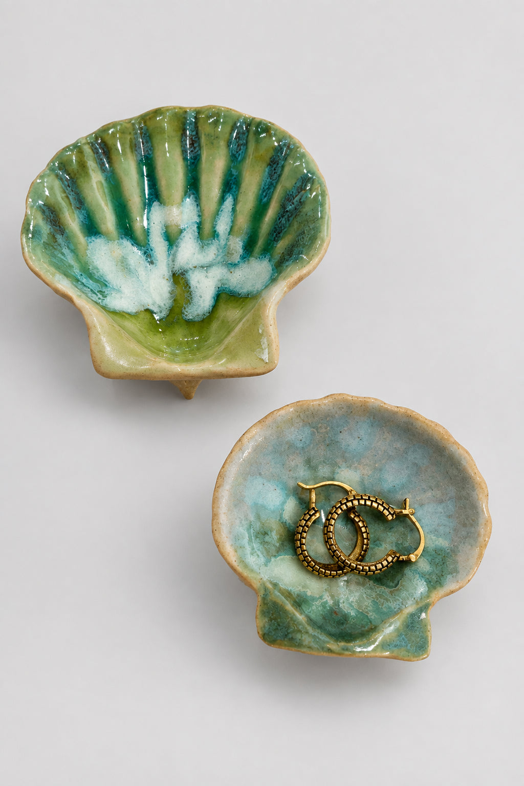 Handmade pottery clam shells
