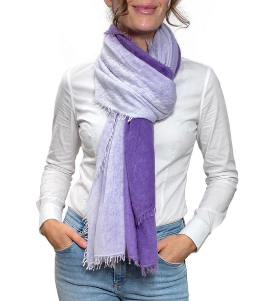 Boutique Hand Woven 100% Pure Cashmere Shawl Mixed Purple